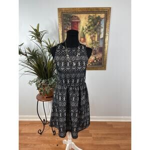 Tacera Fit & Flare‎ Dress Womens Petite S Black Grometric Sleeveless Monochrome